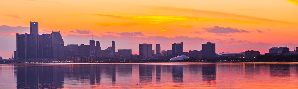 Detroit skyline sunset
